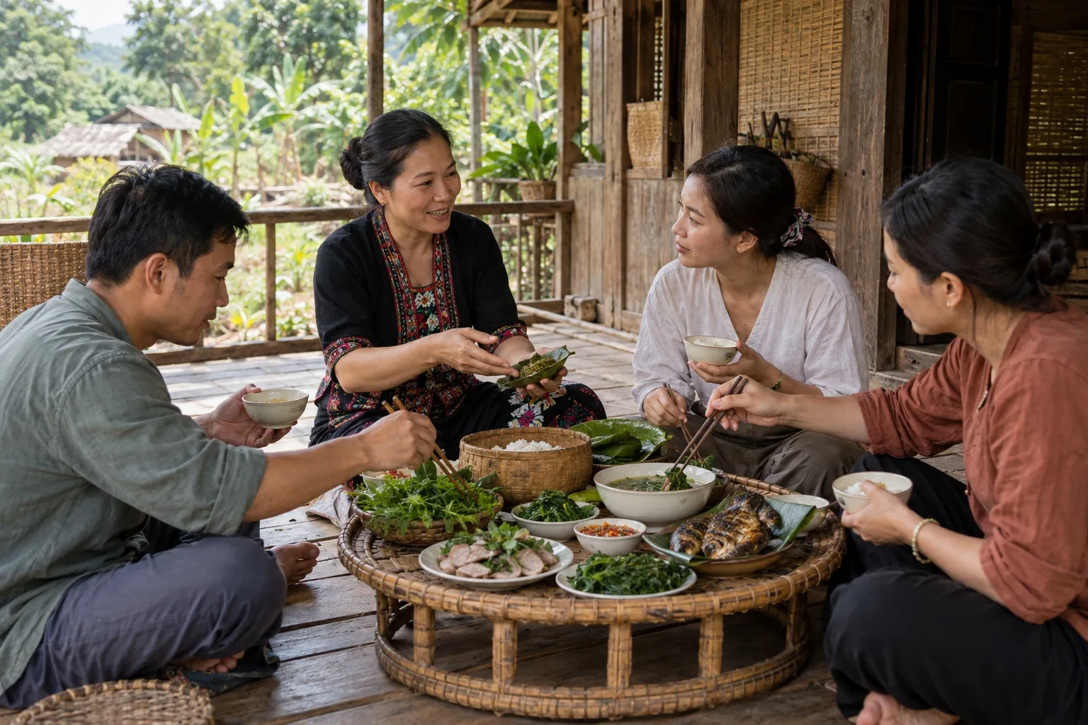 Minh họa bữa ăn quy mô vừa tại Bản Nưa