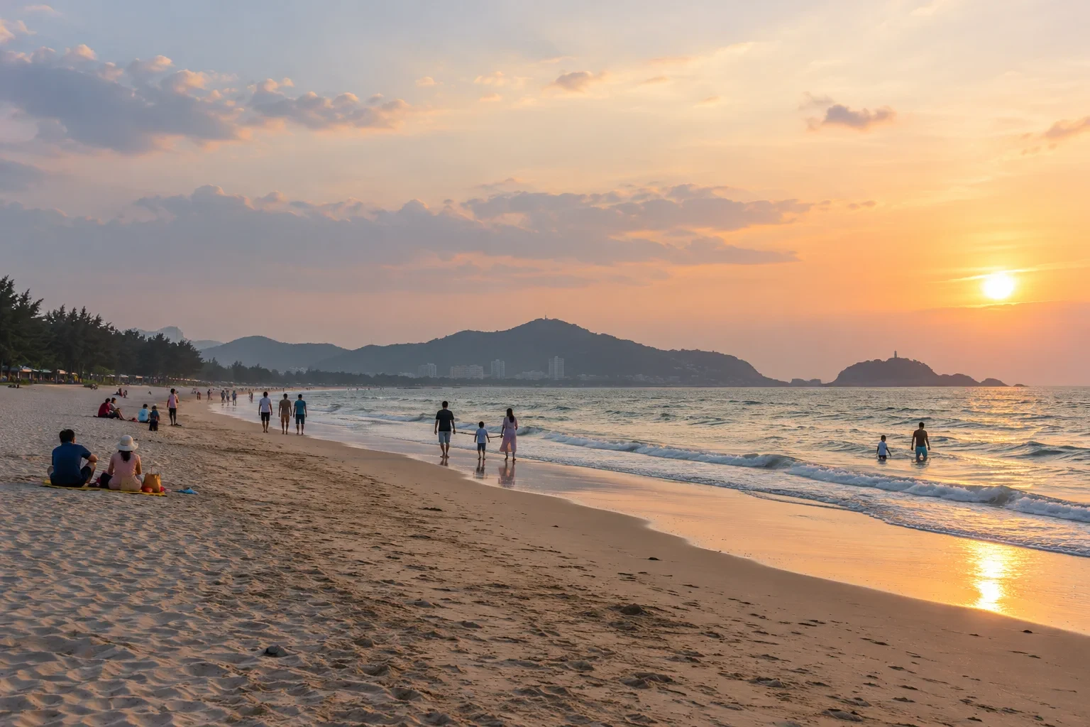 Không gian bãi biển vào cuối buổi chiều
