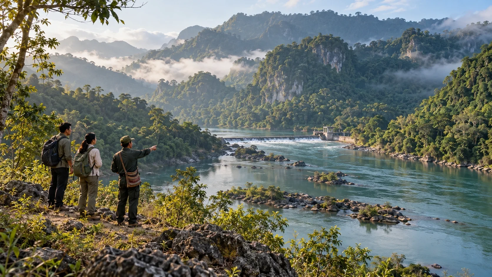 Minh họa cảnh quan Pha Lài và sông Giăng